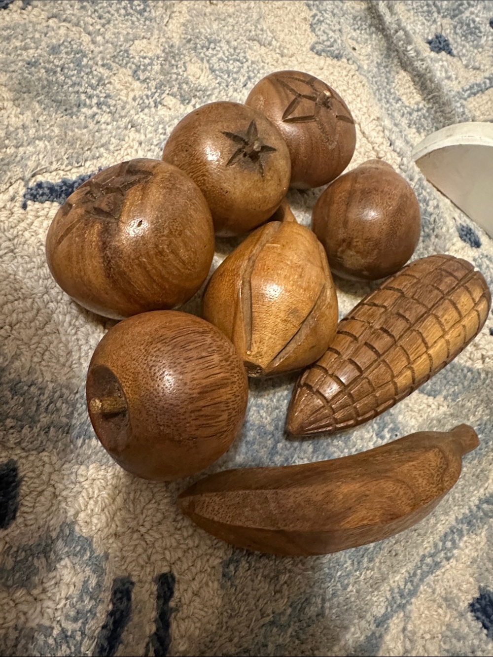 Hand-Carved Decorative Wooden Fruit Set in Brown